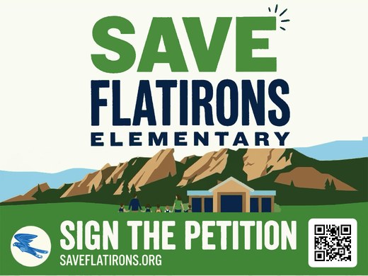 The Save Flatirons yard sign, 24 by 18 inches, landscape.